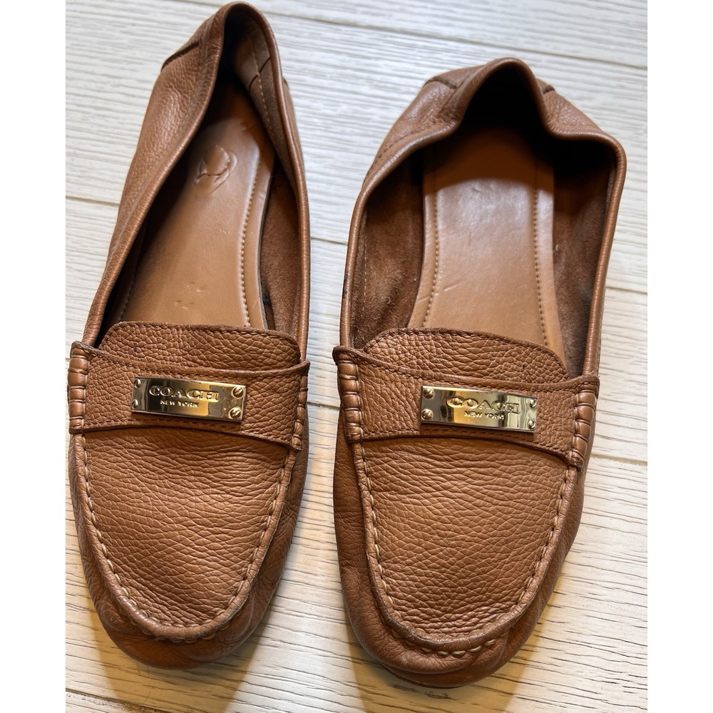 Coach Tan Leather Loafers with Gold Accents